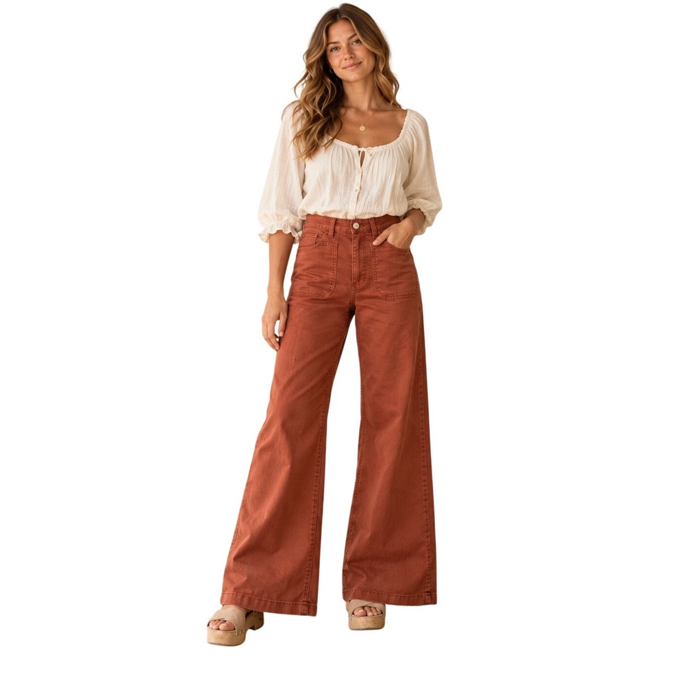 Marine Layer Bridget Baked Clay High Rise Wide Leg Patch Pocket Pants 6